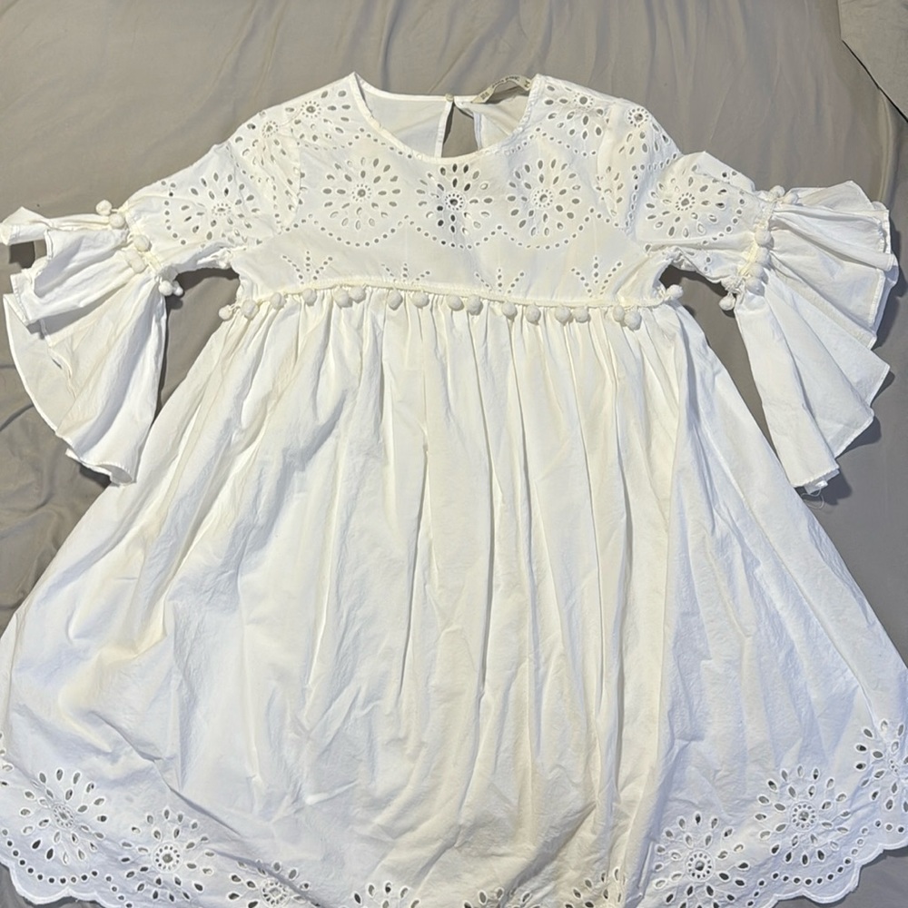 Zara Pom Pom Eyelet Dress
